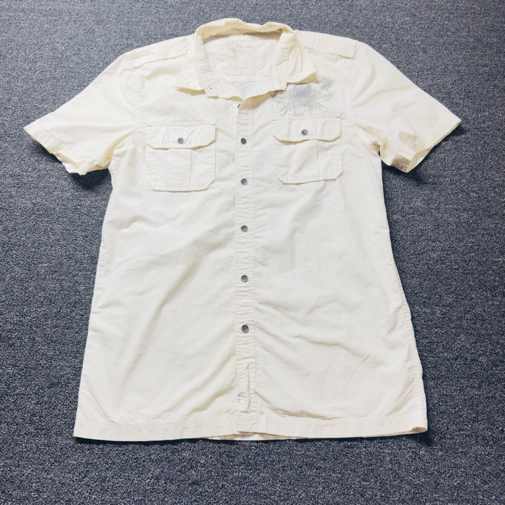 Calvin Klein‎ Jeans Mens Off White Skull Graphic Short Sleeve Button Up Shirt M